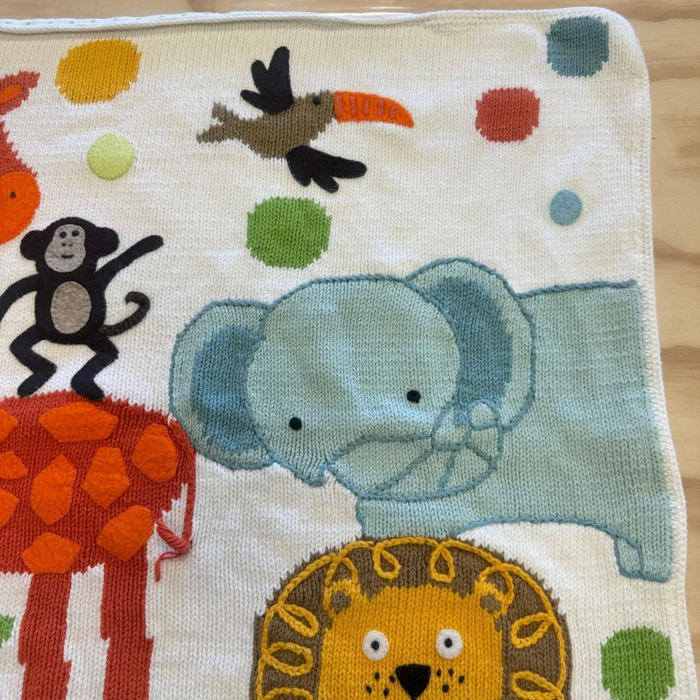 Neiman Marcus Art Walk Nursery Baby Blanket Safari‎ Animal Polka Dot Cotton OS